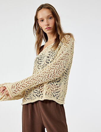 Uzun Kollu Bisiklet Yaka Triko Ajurlu Kazak