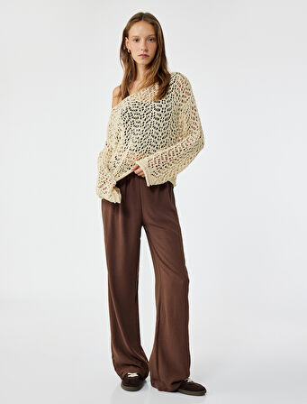 Uzun Kollu Bisiklet Yaka Triko Ajurlu Kazak