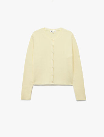 Düğmeli Uzun Kollu Bisiklet Yaka Triko Hırka