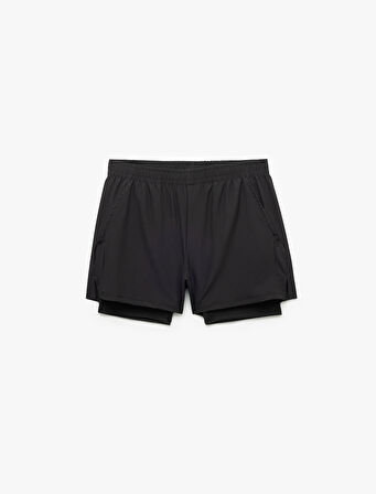Slim Fit Cep Detaylı Paraşüt Kumaş Beli Lastikli Taytlı Spor Şort