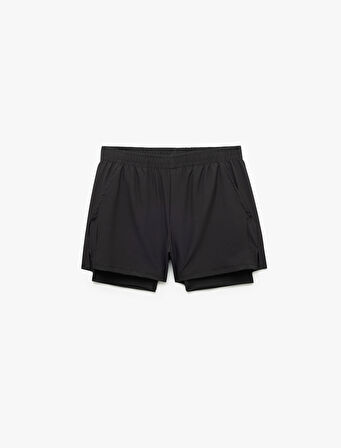 Slim Fit Cep Detaylı Paraşüt Kumaş Beli Lastikli Taytlı Spor Şort