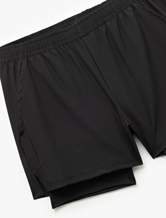 Slim Fit Cep Detaylı Paraşüt Kumaş Beli Lastikli Taytlı Spor Şort