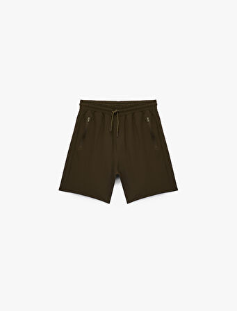 Fermuarlı Cep Detaylı Beli Bağcıklı Paraşüt Spor Şort