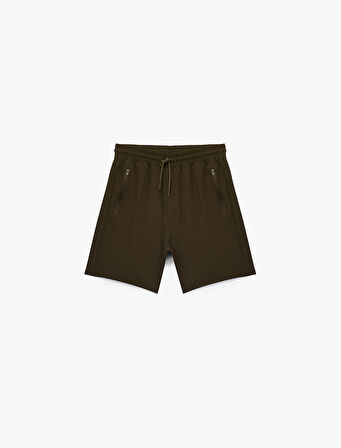 Fermuarlı Cep Detaylı Beli Bağcıklı Paraşüt Spor Şort