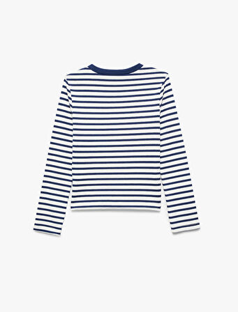 Çizgili Ayıcık Baskılı Uzun Kollu Bisiklet Yaka Tişört