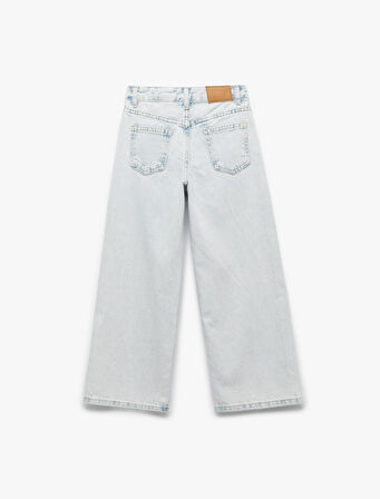 Pamuklu Zımba Detaylı Geniş Paça Denim Pantolon