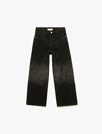 Pamuklu Cepli Geniş Paça  Denim Pantolon