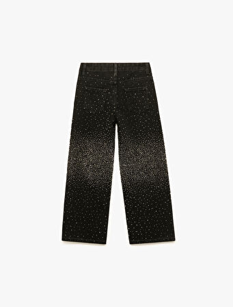 Pamuklu Cepli Geniş Paça  Denim Pantolon