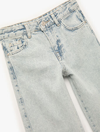 Pamuklu Cepli Geniş Paça Denim Pantolon