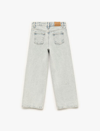 Pamuklu Cepli Geniş Paça Denim Pantolon