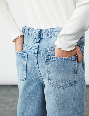 Pamuklu Taş Detaylı Geniş Paça Denim Pantolon