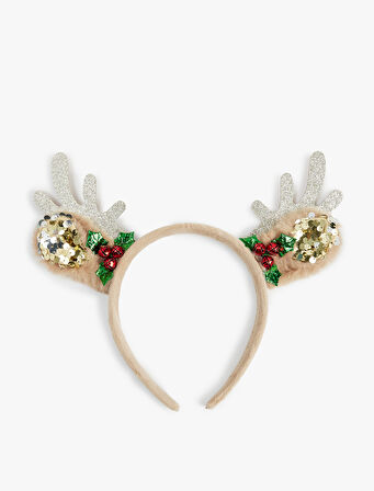 Geyik Boynuzu Detaylı Pullu Payetli Yılbaşı Tacı 