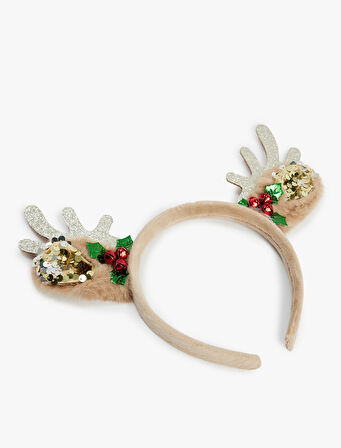 Geyik Boynuzu Detaylı Pullu Payetli Yılbaşı Tacı 