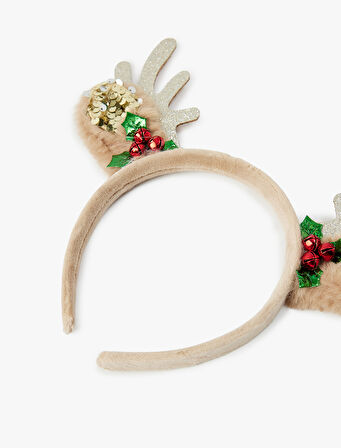 Geyik Boynuzu Detaylı Pullu Payetli Yılbaşı Tacı 