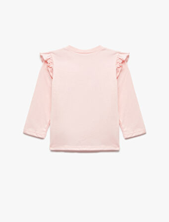 Unicorn Baskılı Pamuklu Uzun Kollu Bisiklet Yaka Tişört