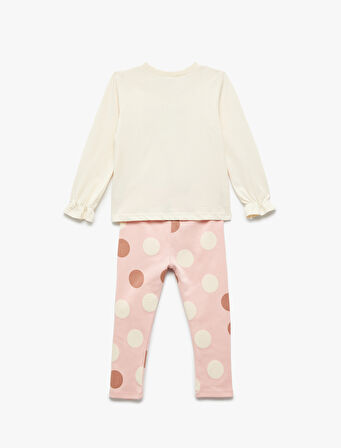 Pamuklu Uzun Kollu Baskılı Tişört ve Tayt Seti