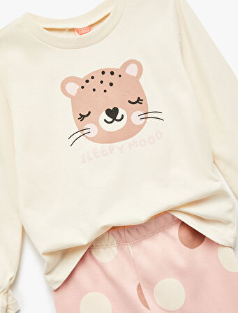 Pamuklu Uzun Kollu Baskılı Tişört ve Tayt Seti