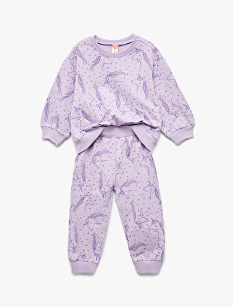 Unicorn Baskılı Pamuklu Şardonlu Eşofman Takımı 