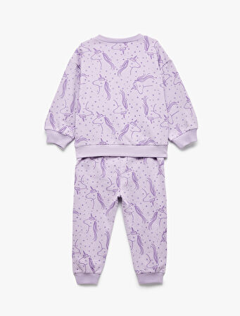 Unicorn Baskılı Pamuklu Şardonlu Eşofman Takımı 