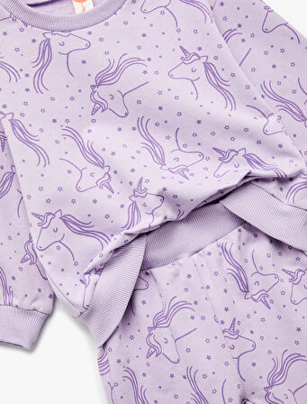 Unicorn Baskılı Pamuklu Şardonlu Eşofman Takımı 