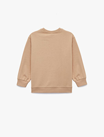 Baskılı Pamuklu Uzun Kollu Bisiklet Yaka Sweatshirt