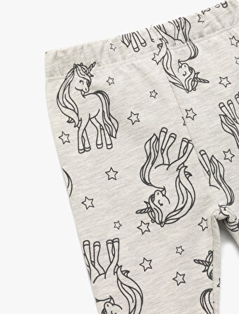Beli Lastikli Unicorn Baskılı Pamuklu Tayt