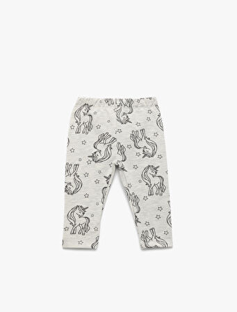 Beli Lastikli Unicorn Baskılı Şardonlu Pamuklu Tayt