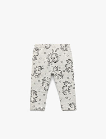 Beli Lastikli Unicorn Baskılı Şardonlu Pamuklu Tayt