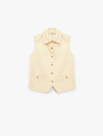 Slim Fit Gold Düğme Detaylı Kolsuz Ceket Yaka Yelek