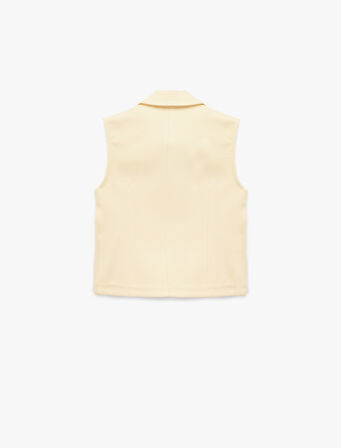 Slim Fit Gold Düğme Detaylı Kolsuz Ceket Yaka Yelek