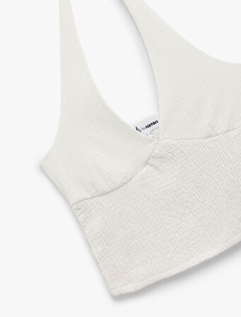 Slim Fit Kolsuz Bürümcük Halter Yaka Bluz