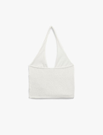 Slim Fit Kolsuz Bürümcük Halter Yaka Bluz