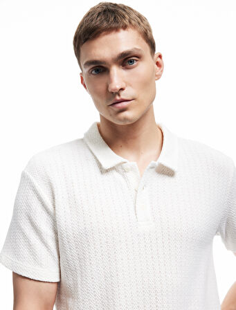 Regular Fit Kısa Kollu Dokulu Polo Yaka Tişört