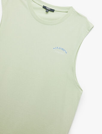 Bisiklet Yaka Pamuklu Kolsuz Arkası Baskılı Atlet