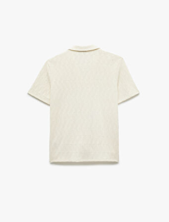 Kayık Yaka Regular Fit Pamuklu Dokulu Kısa Kollu Gömlek