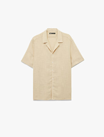 Regular Fit Kısa Kollu Havlu Kumaş Devrik Yaka Pamuklu Gömlek