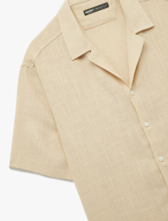 Regular Fit Kısa Kollu Havlu Kumaş Devrik Yaka Pamuklu Gömlek