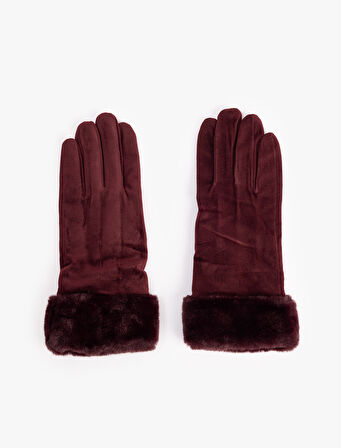 Suni Kürk Detaylı Süet Görünümlü Eldiven