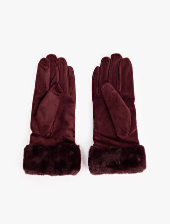 Suni Kürk Detaylı Süet Görünümlü Eldiven