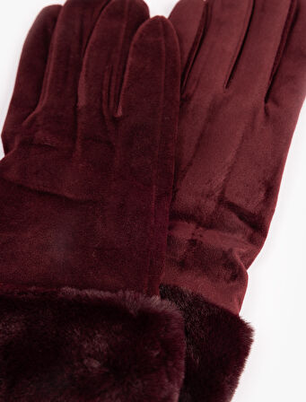 Suni Kürk Detaylı Süet Görünümlü Eldiven