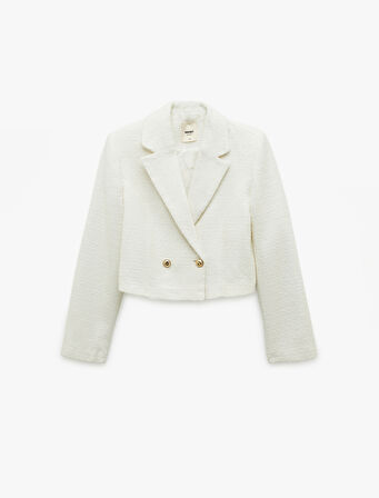 Kruvaze Uzun Kollu Tüvit Crop Blazer Ceket