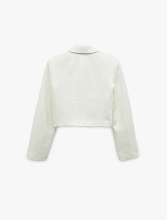 Kruvaze Uzun Kollu Tüvit Crop Blazer Ceket