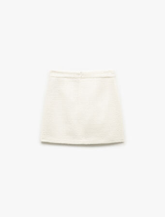 Metal Aksesuarlı A Kesim Yüksek Bel Tüvit Mini Etek