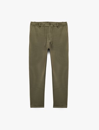 Beli Bağcıklı Düğmeli Pike Kumaş Cep Detaylı Duble Paça Slim Fit Pantolon