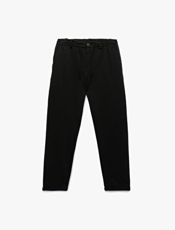 Beli Bağcıklı Düğmeli Pike Kumaş Cep Detaylı Duble Paça Slim Fit Pantolon