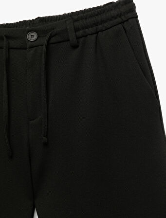 Beli Bağcıklı Düğmeli Pike Kumaş Cep Detaylı Duble Paça Slim Fit Pantolon