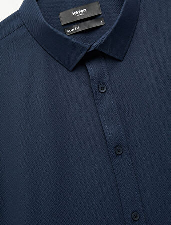 Yarım İtalyan Yaka Uzun Kollu Slim Fit Klasik Gömlek