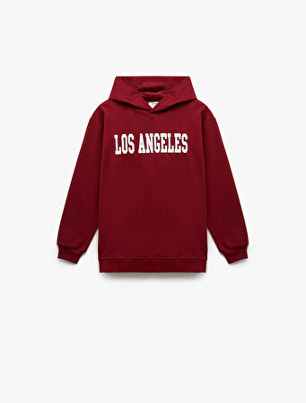 Uzun Kollu Baskılı Şardonlu Kapşonlu Sweatshirt