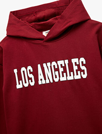 Uzun Kollu Baskılı Şardonlu Kapşonlu Sweatshirt