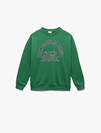 Bisiklet Yaka Uzun Kollu Pamuklu Baskılı Sweatshirt